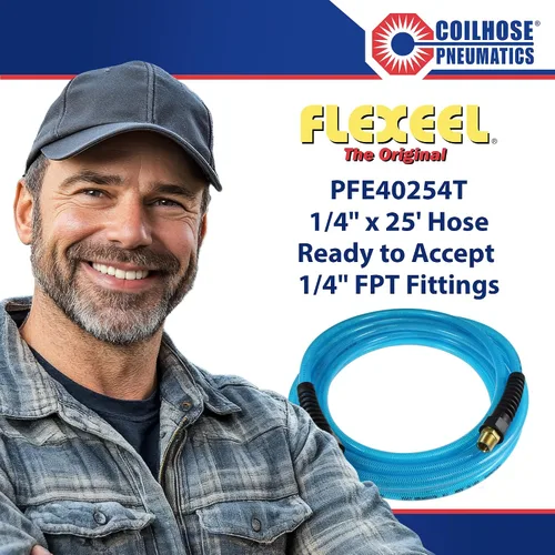 Miniatura 4 de Coilhose Pneumatics PFE40254T Flexeel Manguera de aire reforzada de poliuretano, diámetro interno de 0.25 pulgadas, longitud de 25 pies con (2)