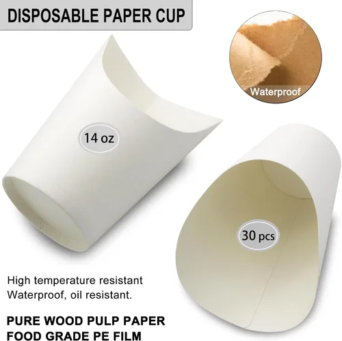 Miniatura 3 de BLUE TOP 30 tazas de papel blanco de 14 onzas con 100 púas de nudo de bambú de 4.7 pulgadas para aperitivos y frutas Púas de brocheta de nudo