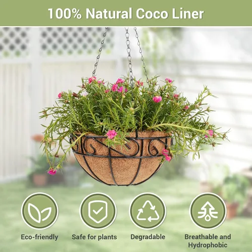Miniatura 3 de Paquete de 2 cestas colgantes de metal de 10 pulgadas para plantas al aire libre, macetas colgantes con forro de coco, cestas colgantes para jardín