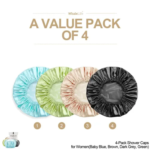 Miniatura 2 de Gorro de ducha para mujer, reutilizables, extra grandes, para hombres, de satén, de doble capa, EVA, impermeable, gorro de pelo largo