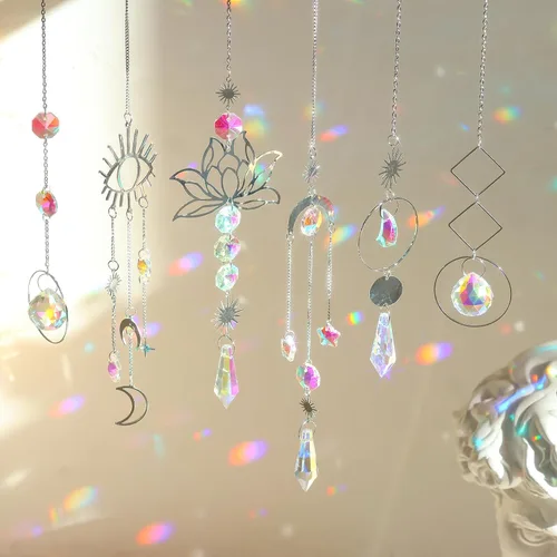 Miniatura 6 de ilclviz Atrapasoles de Cristal Colgante con Colgante de Prisma y Cadena - Ornamento con Bolas de Cristal para Ventana, 6 Piezas Plata B