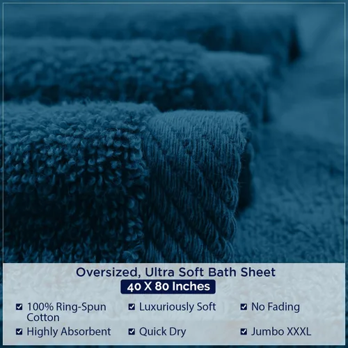 Miniatura 84 de DAN RIVER Paquete de 2 sábanas de baño de 35x70 pulgadas, sábanas de baño jumbo acanaladas para adultos, toallas grandes gruesas y absorbentes