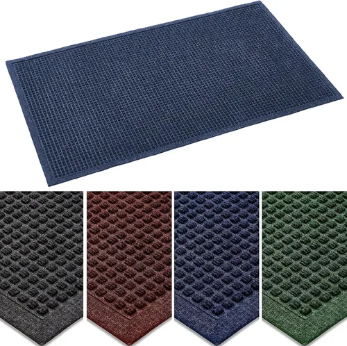 Miniatura 12 de Ecomills Tapete de goma para atrapador de agua, 18 x 30 pulgadas, azul, tapete de entrada absorbente para barro, lluvia, nieve, interior y exterior