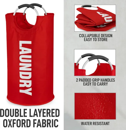 Miniatura 2 de Zulay Home Cesta de lavandería grande y resistente de 82 litros – Bolsa de lavandería acolchada antideslizante con asas – Cestas de lavandería Rojo