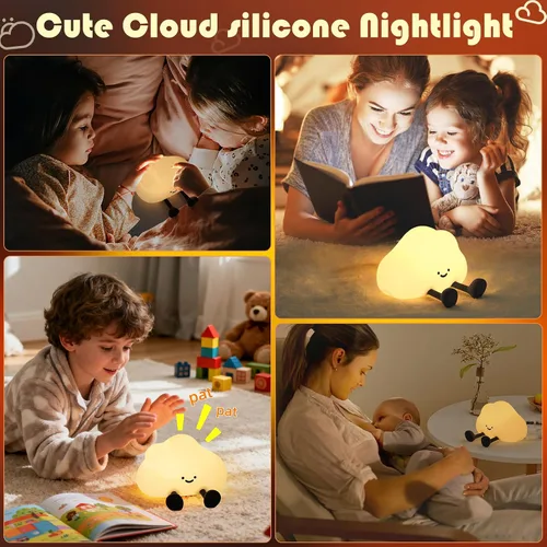 Miniatura 7 de YISUN Luz nocturna de nube, bonita luz nocturna de silicona para bebé pequeño, lámpara LED recargable para cuarto de bebé con temporizador, 3