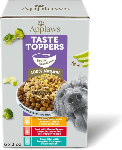 Applaws Taste Toppers - Decoración de comida para perros sin granos, ingredientes limitados, selección de variedad en caldo (6 bolsas de 3 onzas)