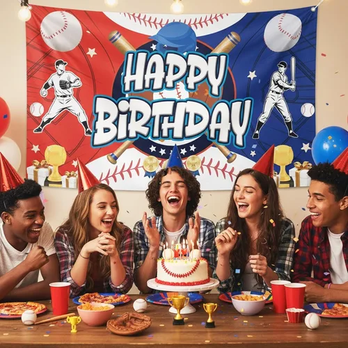 Miniatura 5 de Telón de fondo de cartel de feliz cumpleaños de béisbol, decoraciones de fiesta de béisbol, fondo de fotos de vinilo, suministros de fiesta