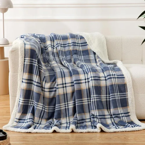 Miniatura 18 de PU MEI - Cobija de vellón sherpa de 50 x 60 pulgadas, suave, acogedora, gruesa y cálida para sofá o cama Gris y azul