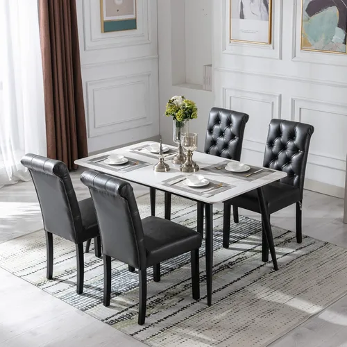 Miniatura 5 de Juego de 2 sillas de comedor tapizadas de piel sintética, sillas Parsons con respaldo alto, sillas laterales sin brazos para cocina y comedor