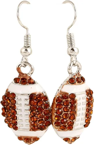 Un par de aretes únicos de diamantes de imitación apilables lindos para baloncesto, voleibol, béisbol, fútbol, rugby, cristal brillante, aretes