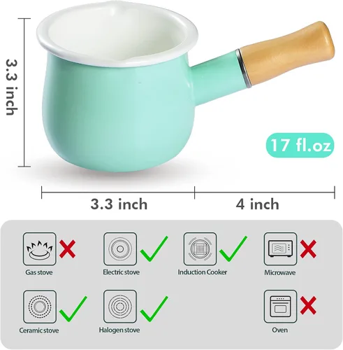 Miniatura 3 de Cacerola de leche esmaltada, mini calentador de mantequilla de 4 pulgadas, 18.6 fl oz, olla de leche de medio cuarto de galón, pequeña cacerola