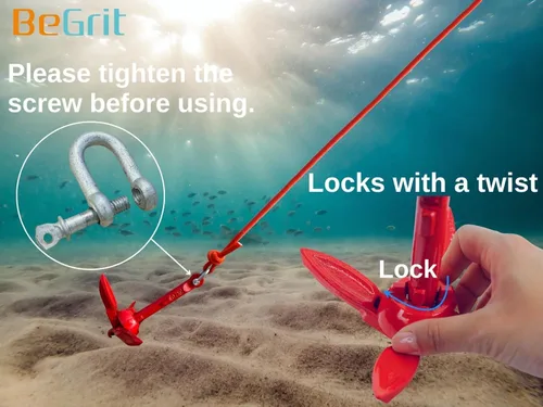 Miniatura 4 de BeGrit Ancla de kayak Anclaje de barco pequeño Anclaje marino plegable para pesca, kayak, tabla de remo, canoa, moto acuática, con bolsa de 1.5 lbs