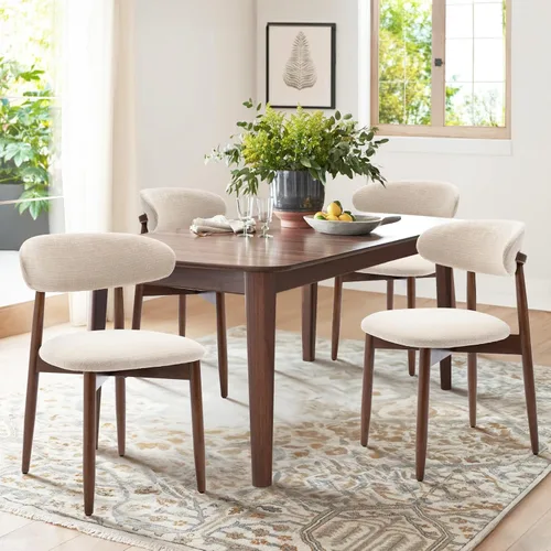 Miniatura 6 de COLAMY Juego de 6 sillas de comedor de madera, silla de comedor tapizada en tela moderna, sillas laterales de cocina de granja con reposapiés, beige