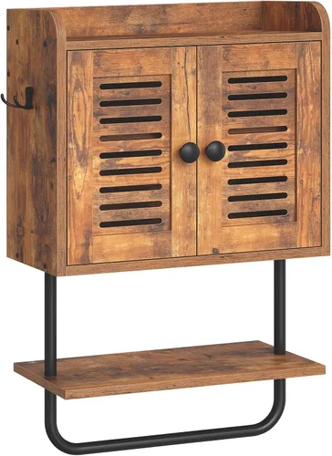 HOOBRO Botiquín de baño, gabinete de pared para baño de doble puerta con toallero, estante ajustable, 2 ganchos, gabinete de almacenamiento sobre el