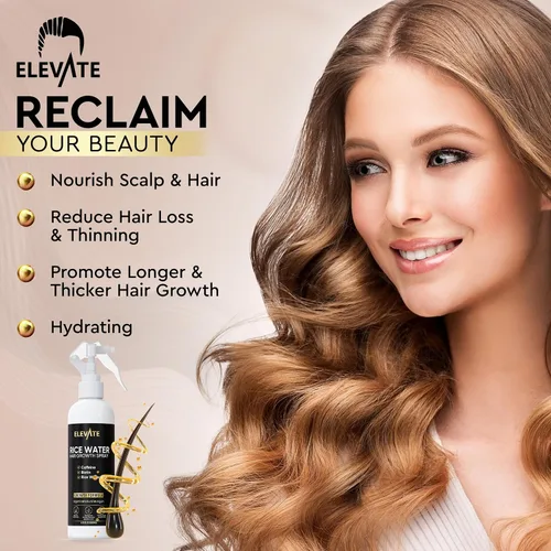 Miniatura 2 de Elevate Spray para el crecimiento del cabello con agua de arroz, infundido con biotina, cafeína y aloe vera para un cabello más grueso, más largo