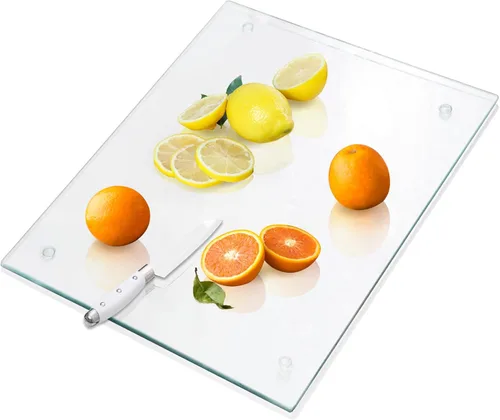 Miniatura 8 de VASUHOME Tabla de cortar de vidrio templado para cocina (12 x 16 pulgadas), tabla de cortar de vidrio transparente de larga duración para encimera