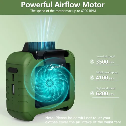 Miniatura 4 de Ventilador de cintura portátil – Batería de 6000 mAh, 3 velocidades, flujo de aire fuerte, hasta 16 horas de tiempo de trabajo, ventilador portátil