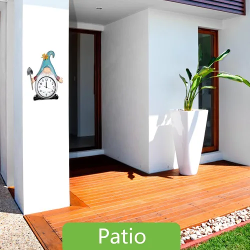 Miniatura 5 de Gnome Reloj de Exterior con Termómetro e Higrómetro, 14.5'' Reloj de Pared de Cuarzo para Exterior Silencioso Sin Tic-Tac para Patio, Sala de Estar