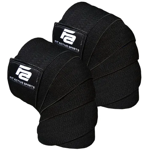 Miniatura 10 de Fit Active Sports Rodilleras para levantamiento de pesas, correas elásticas de soporte de rodilla de 72 pulgadas con cierre de gancho y bucle Blanco