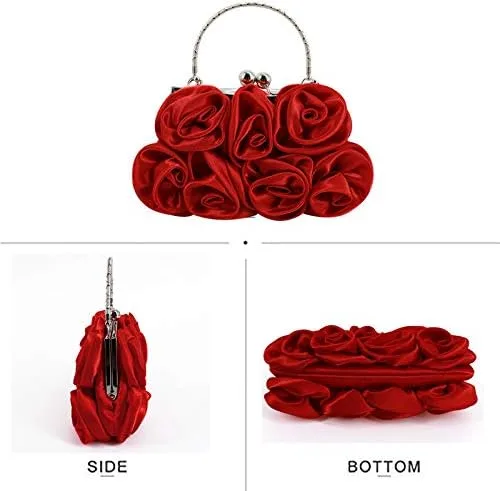 Miniatura 6 de Buddy - Bolso de mano de satén suave para mujer, con forma de rosa, para boda, fiesta