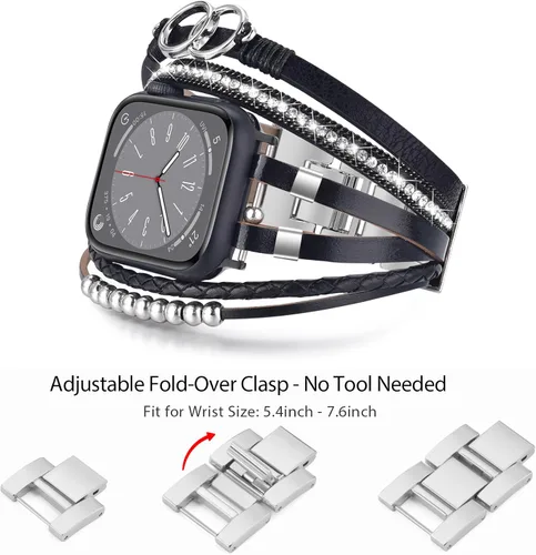 Miniatura 3 de MOFREE - Pulsera de cuero boho compatible con Apple Watch Band de 38, 40, 41 mm, pulsera de cuentas multicapa hecha a mano para Apple Watch, correa
