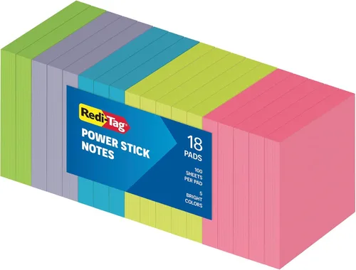 Redi-Tag Notas adhesivas, notas de Power Stick, recordatorios adhesivos, notas reutilizables de 3 x 3 pulgadas, notas adhesivas fuertes, colores