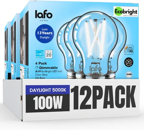 Miniatura 16 de EcoBright - Paquete de 4 bombillas de filamento LED A19 regulables, 10 W, equivalente a 100 W, 1100 lúmenes, blanco cálido, 2700 K, base E26, CRI90