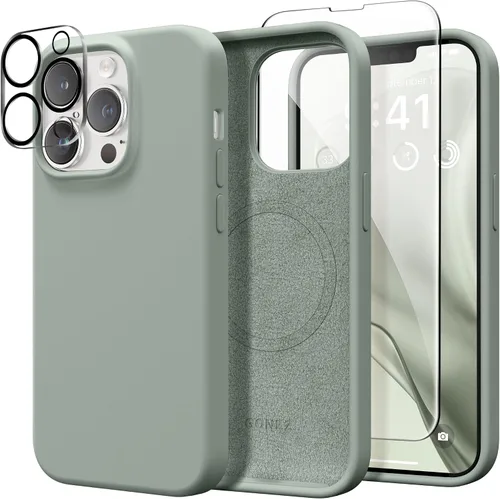 Miniatura 206 de GONEZ Funda de silicona para iPhone 14 Pro Max, compatible con MagSafe, con protector de pantalla + protector de lente de cámara, silicona líquida a