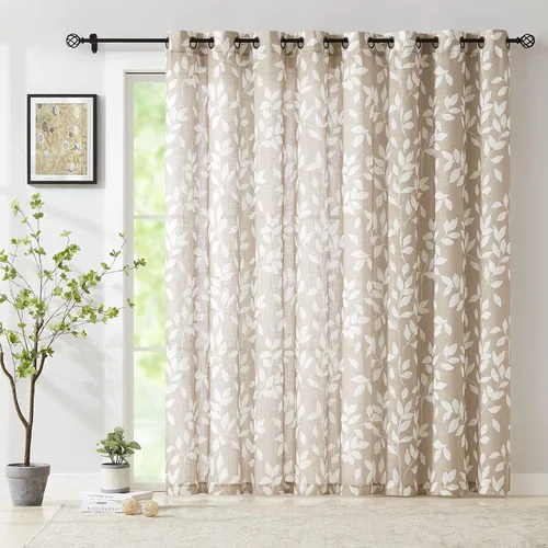 Miniatura 37 de Treatmentex Cortinas blancas y grises para dormitorio de 84 pulgadas de largo, cortinas semitransparentes con estampado de hojas para ventanas