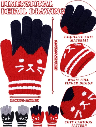 Miniatura 3 de 2 pares de guantes de invierno para niños, guantes de punto de dedo completo, guantes elásticos cálidos para niños y niñas, suministros