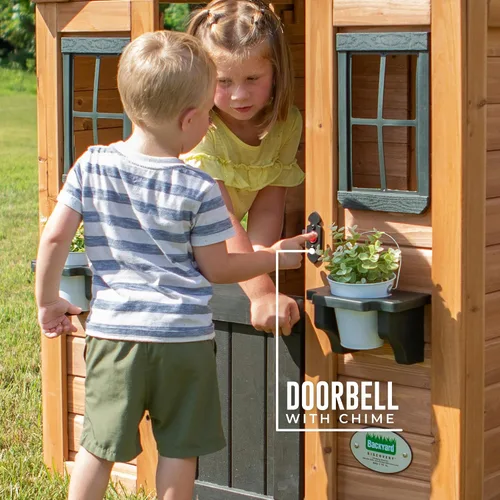 Miniatura 4 de Backyard Discovery Sweetwater Casa de juegos de madera de cedro para niños con cocina de juguete, barra de aperitivos, puerta media, teléfono
