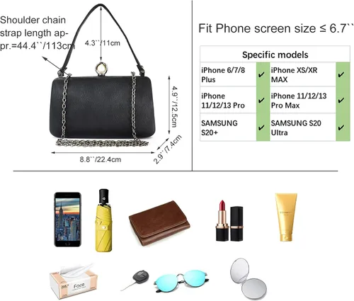 Miniatura 4 de Bolsa de noche para mujer con asa superior formal para graduación cóctel fiesta boda novia bolso de mano con cadena cruzada
