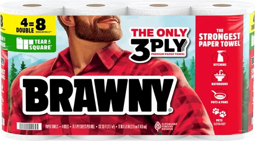 Miniatura 11 de Brawny Toallas de papel Tear-A-Square de 3 capas, 2 rollos triples = 6 rollos regulares, fuertes, absorbentes y duraderas con 3 tamaños de hoja