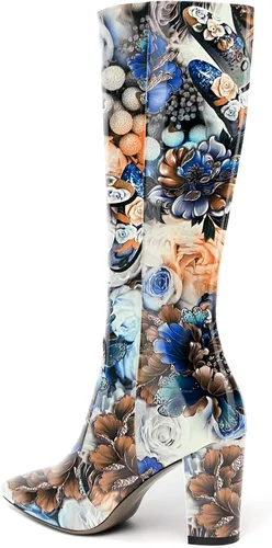 Miniatura 21 de AMBELIGHT Botas altas hasta la rodilla con cremallera y puntera puntiaguda para mujer, de patente sólida, tacón alto, 3.3 pulgadas