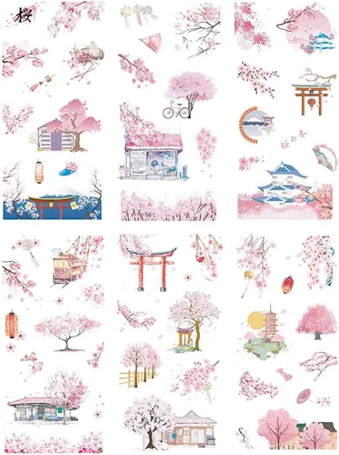 Miniatura 3 de Juego de calcomanías kawaii con diseño de flor de cerezo rosa, herramienta de jardinería para el hogar, lindas flores, plantas suculentas, cactus