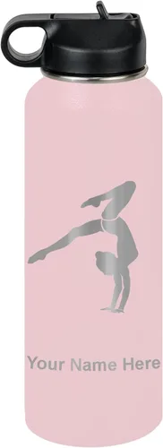 Miniatura 16 de LaserGram Botella de agua personalizada, soporte de mano de gimnasta, acero inoxidable de doble pared aislada al vacío con popote superior, regalo