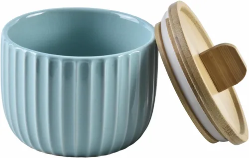 Miniatura 9 de Recipiente de sal con tapa de bambú, cuencos de cerámica de gran capacidad de 14 onzas, caja de pimienta, recipiente de condimentos de esmalte Crema
