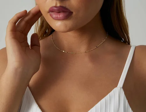 Miniatura 5 de Pancert Danity - Collar de oro para mujer, chapado en oro de 14 quilates, collar de cadena de eslabones de oro, collar de barra de puntos pequeños