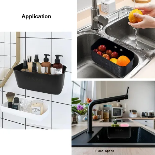 Miniatura 6 de Colador multifunción para fregadero de cocina, colador de alimentos, cesta para filtro, residuos de cocina y lavado de verduras, frutas (negro)