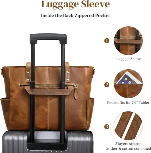 Miniatura 5 de S-ZONE Bolso de mano de cuero genuino para mujer, bolso de hombro grande, bolso de trabajo cruzado vintage