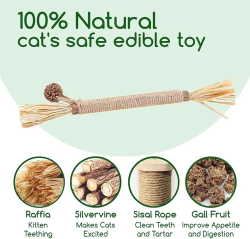 Miniatura 4 de Silvervine Sticks - Juego de juguetes de cuerda de hierba gatera para la limpieza de dientes de gatos, juguetes para masticar gatos, juguetes