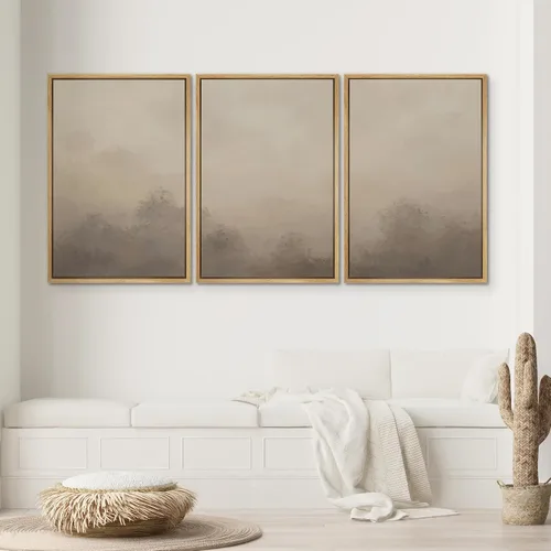 Miniatura 166 de SIGNWIN Lienzo enmarcado para pared, arte con pinceladas de flujo neutro en tonos beige abstractos, ilustraciones, arte moderno, decorativo