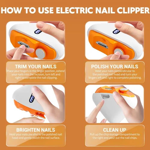 Miniatura 6 de Cortaúñas eléctrico, cortaúñas eléctrico de 3 velocidades, recortadora de uñas eléctrica automática 2 en 1, herramienta de cuidado de uñas con luz