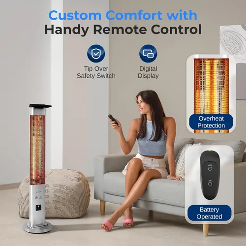 Miniatura 4 de SereneLife Calentador eléctrico para patio al aire libre, calentador infrarrojo de 900 W con control remoto, reflector de aluminio, diseño