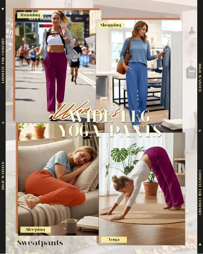 Miniatura 157 de Neer - Conjunto de 3 pantalones de yoga de pierna ancha para mujer - Pantalones deportivos cómodos, holgados, de cintura alta y casuales