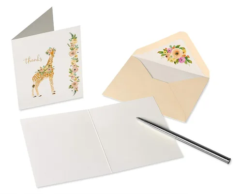 Miniatura 4 de Papyrus Tarjetas de agradecimiento para bebés con sobres, elefante y jirafa (20 unidades)