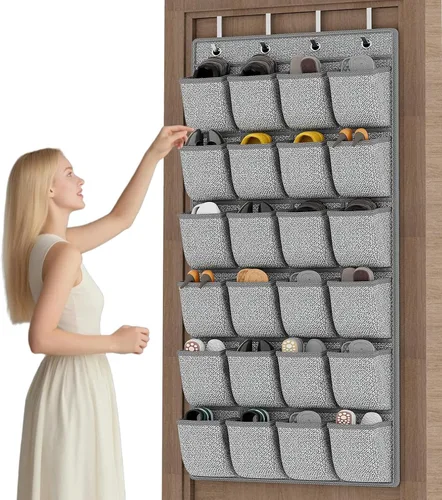 Miniatura 19 de homyfort Organizador de zapatos sobre la puerta, 24 bolsillos grandes de malla transpirable, estante colgante para zapatos que ahorra espacio