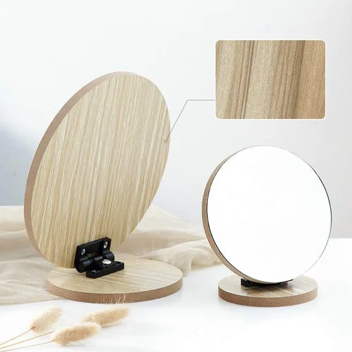 Miniatura 5 de Aestivate Espejo de mesa compacto redondo - Marco de madera de pie, rotación de 90 grados para maquillaje y cosmética