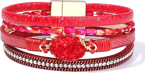 Miniatura 43 de FANCY SHINY - Pulsera de cuero estilo bohemio, pulsera de cuentas de cristal con cierre magnético, regalos de joyería para mujer