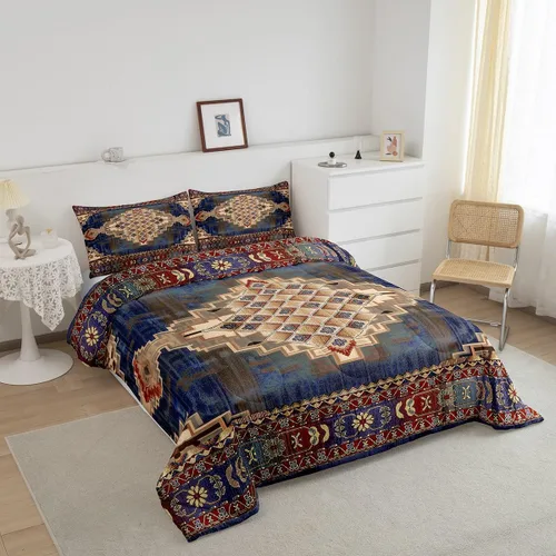 Miniatura 2 de Erosebridal Juego de edredón bohemio individual, juego de ropa de cama exótica bohemio, retro, azul, amarillo, degradado, rojo, floral, bohemio